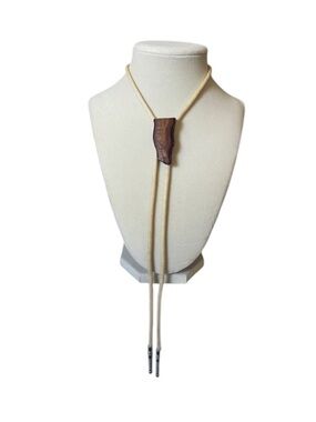 Vintage Brown Stone Bolo Bohemian Western Tie Necklace With Tan Cord